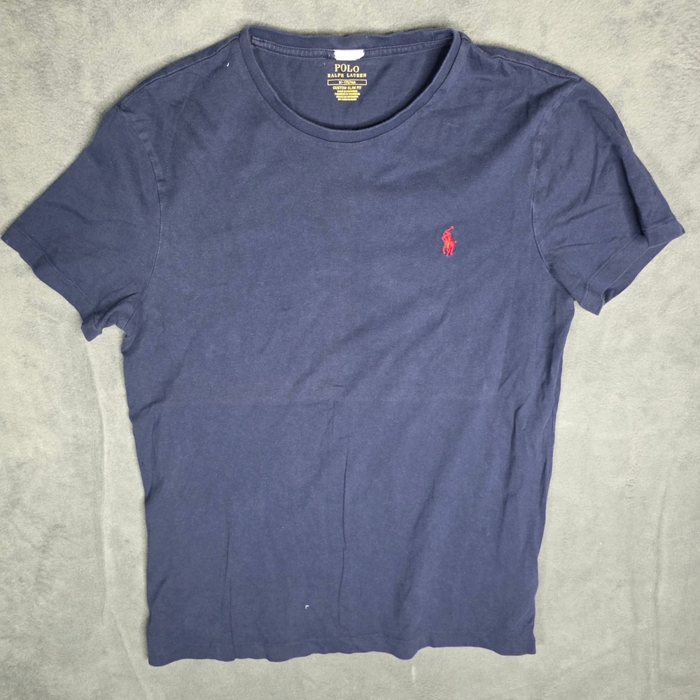 Polo Ralph Lauren Mens Custom Slim Fit T-Shirt Navy Blue Red Pony Logo Medium